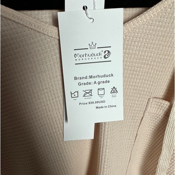 Morhuduck V Neck Hoodie Long Sleeve Sweatshirt Drawstring Apricot Women XL NWT - Picture 7 of 11